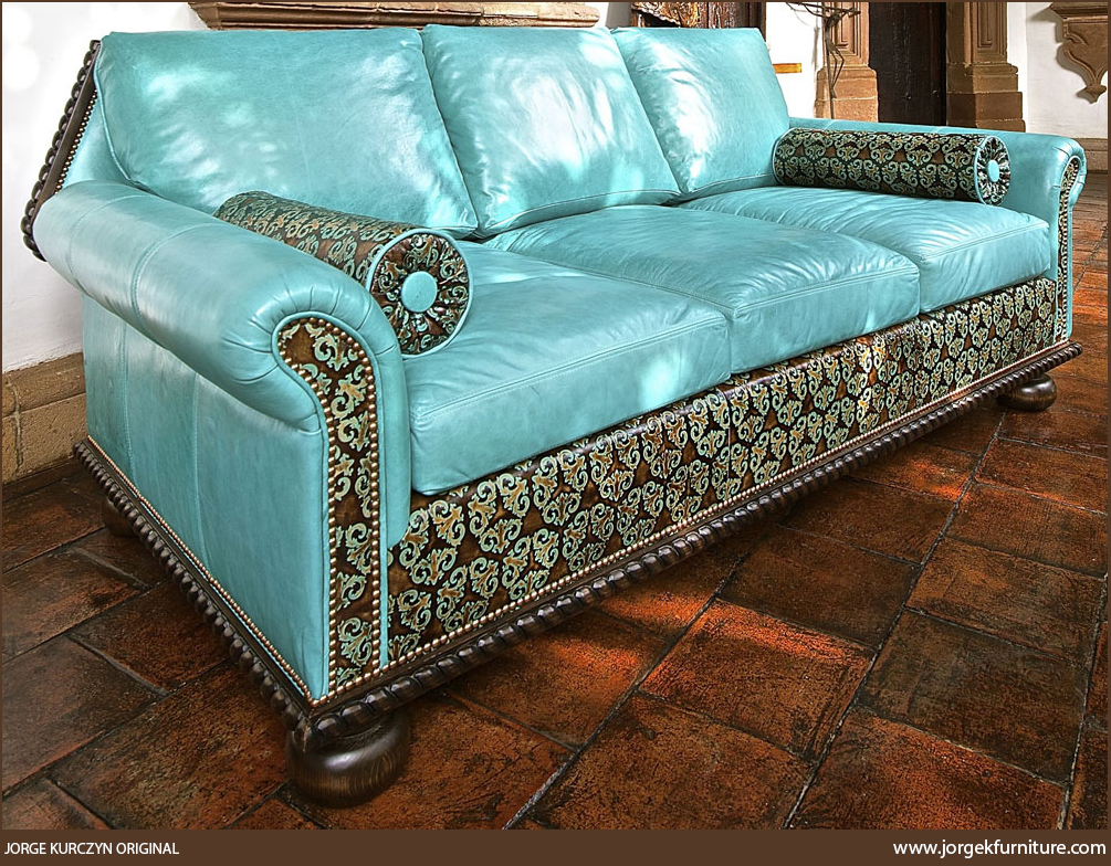 <p>Italian turquoise 925JK elegant leather sofa<br></p>