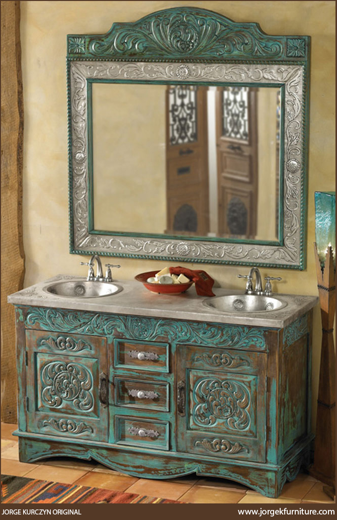 <p>Elegant Hand Carving Turquoise 925JK Vanity and Copper Mirror<br></p>