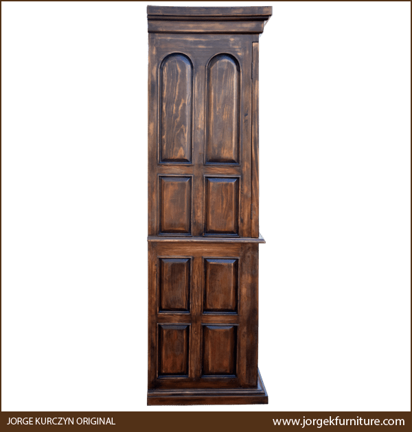 Side view of Rio Rojo 2 armoire showing geometric cut panels and molding base