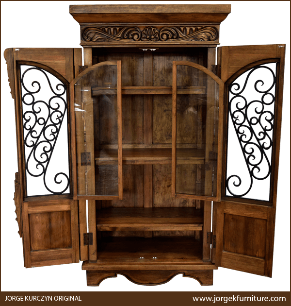 Martina 3 armoire with both doors open showing bookshelf-style interior and three wooden shelves