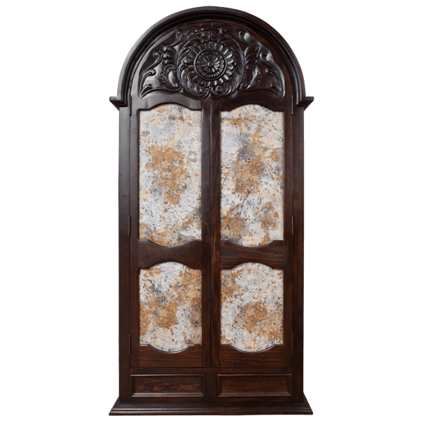 Front view of La Negra Elegante 2 cabinet with curved top and leather-covered panels