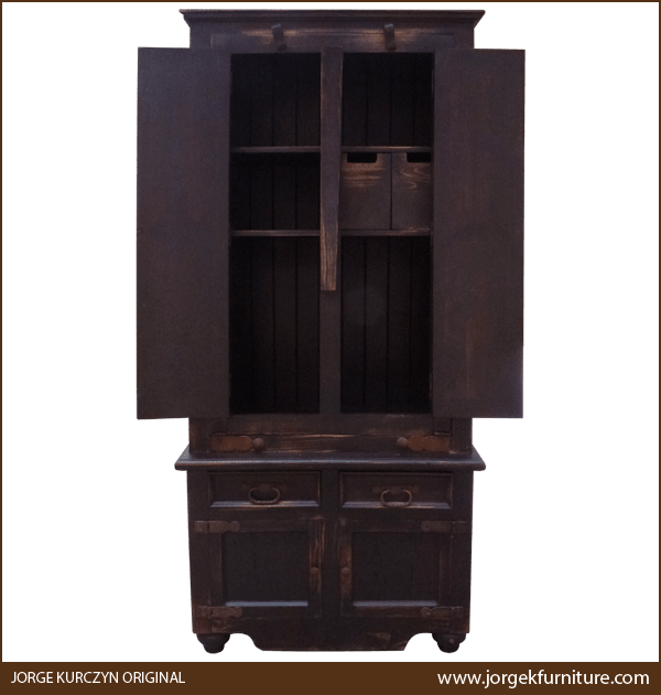 Front view of Chuck Wagon 2 armoire with fold-down panel open as dual door and desk surface
