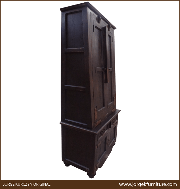 Side view of Chuck Wagon 2 armoire highlighting rectangular side panels and tapered feet