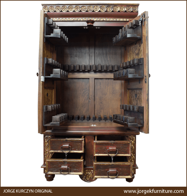 Zoila-Elisa 3 armoire with doors and drawers open showing firearm compartments and accessory drawers