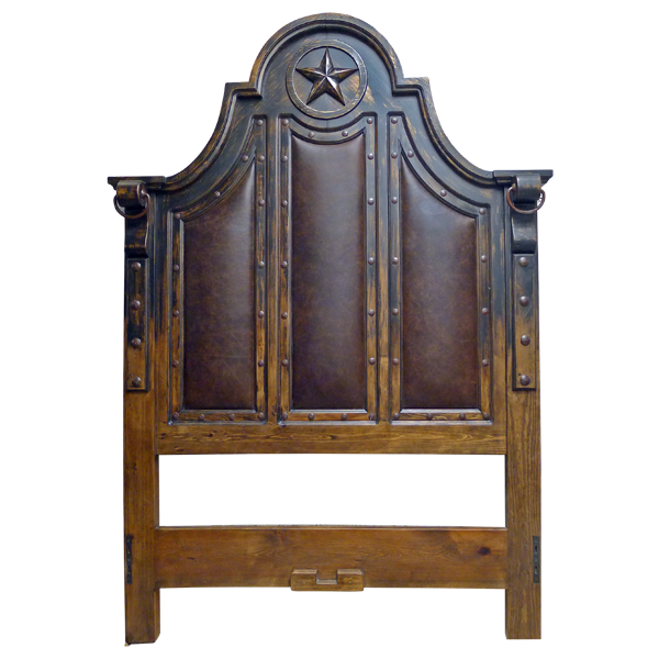 Front view of Western-style headboard with Texas Lone Star and leather panels