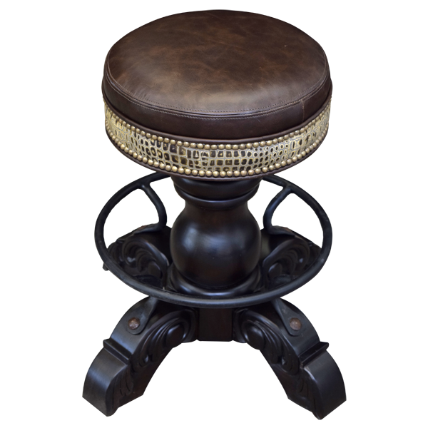 Elevated view of El Matador Bajo 11 bar stool showing smooth leather top and embossed crocodile leather side