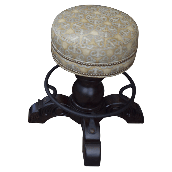 Elevated view of El Matador Bajo 12 bar stool showing circular embossed white leather seat and sturdy pedestal
