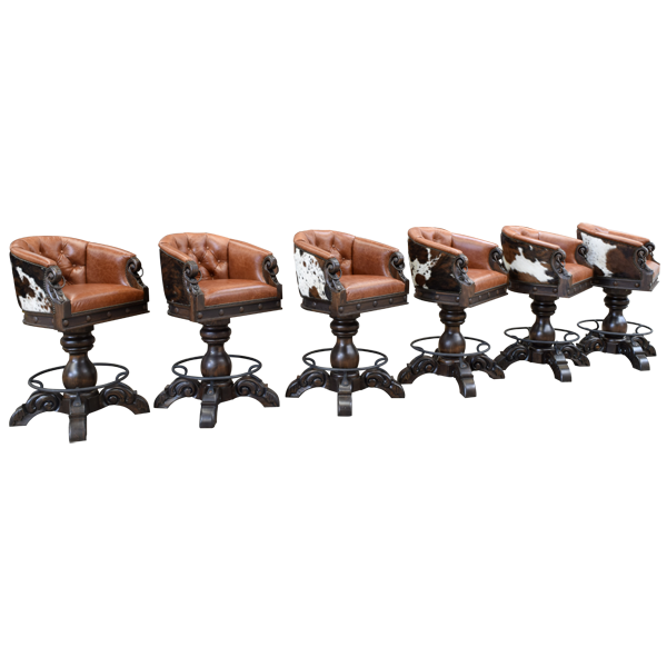 Set of six La Rocca Elegante 2 bar stools showing natural hide pattern variations on the back