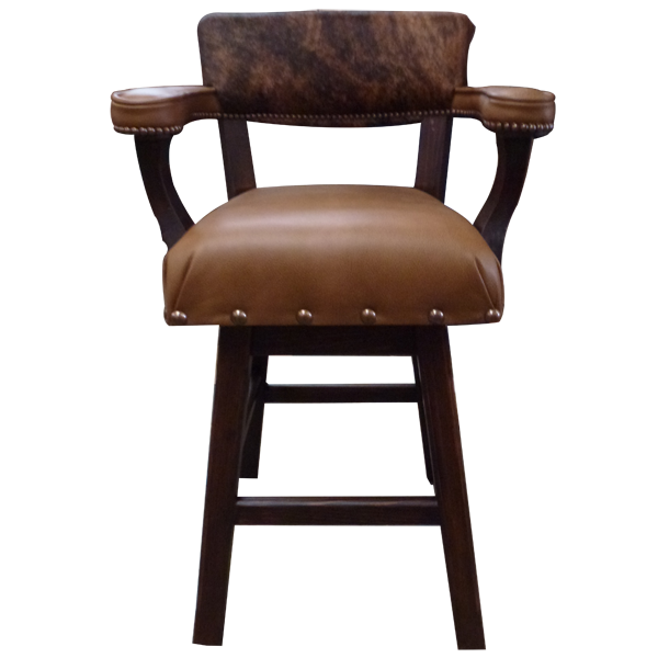 Front view of Barra 3 bar stool with natural full grain leather and splayed wood legs