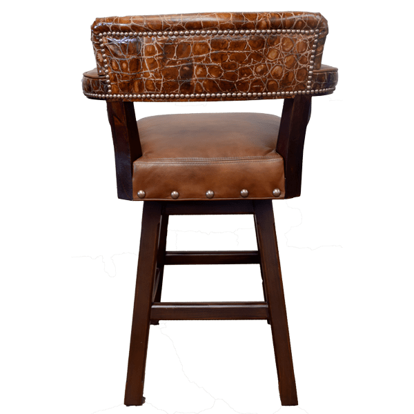 Back view of Barra 6 bar stool with crocodile patterned leather and small gilt nails