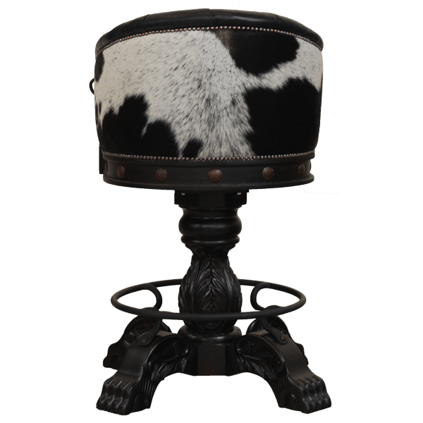 Rear view of La Rocca Colonial 14 bar stool with hair-on-hide cowhide backrest