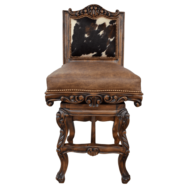 Front view of El Picador 7 chair with cowhide front panel and brown leather seat
