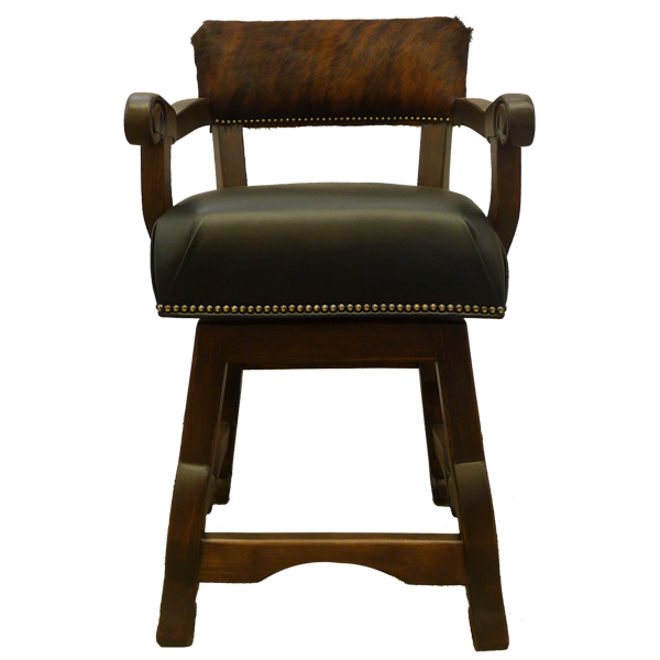 Front view of Lower Mission bar stool with dark stain finish and colonial styling