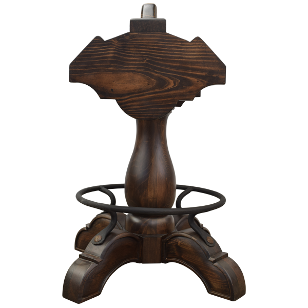 Rear view of Champion 6 Saddle bar stool with solid wood and iron base