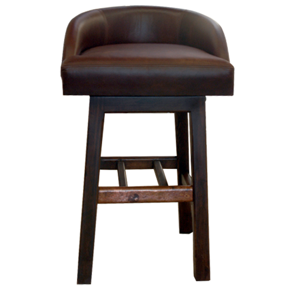 Front view of Contemporary Elegance bar stool with dark brown leather and splayed legs