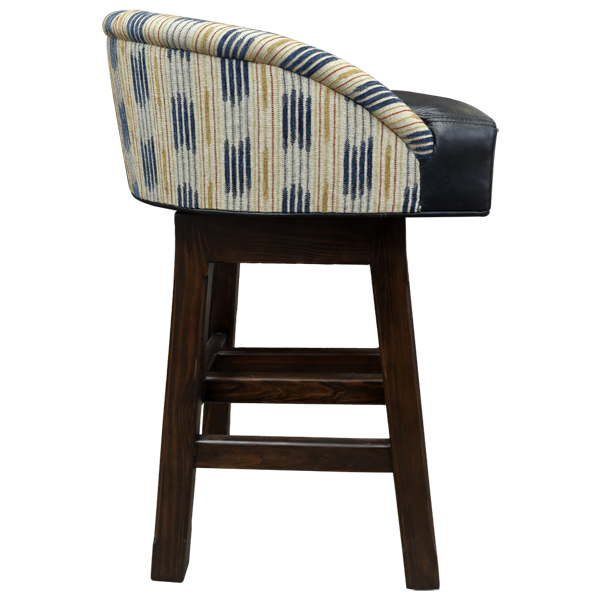 Side view of Harmony in Design bar stool with patterned fabric and splayed legs