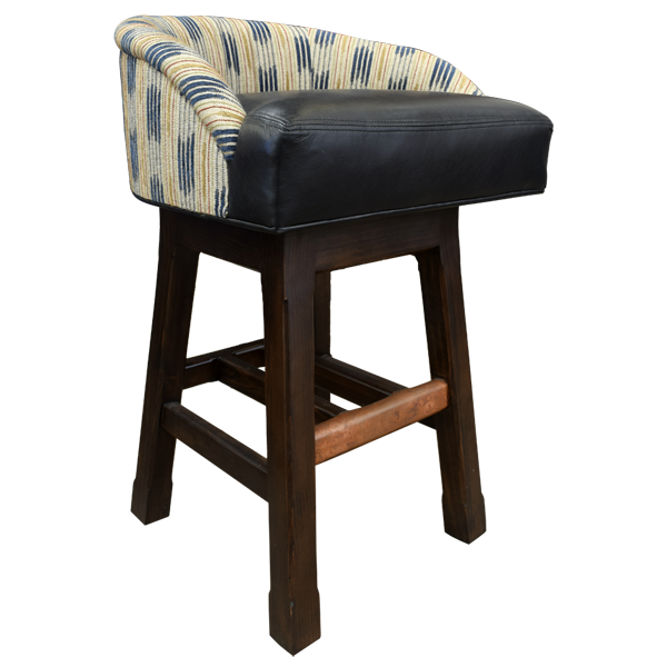 Three-quarter front view of Harmony in Design bar stool with contrasting crossbar and splayed legs