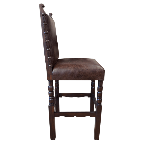 Side view of Timberwood barstool with leather back and Italian design details